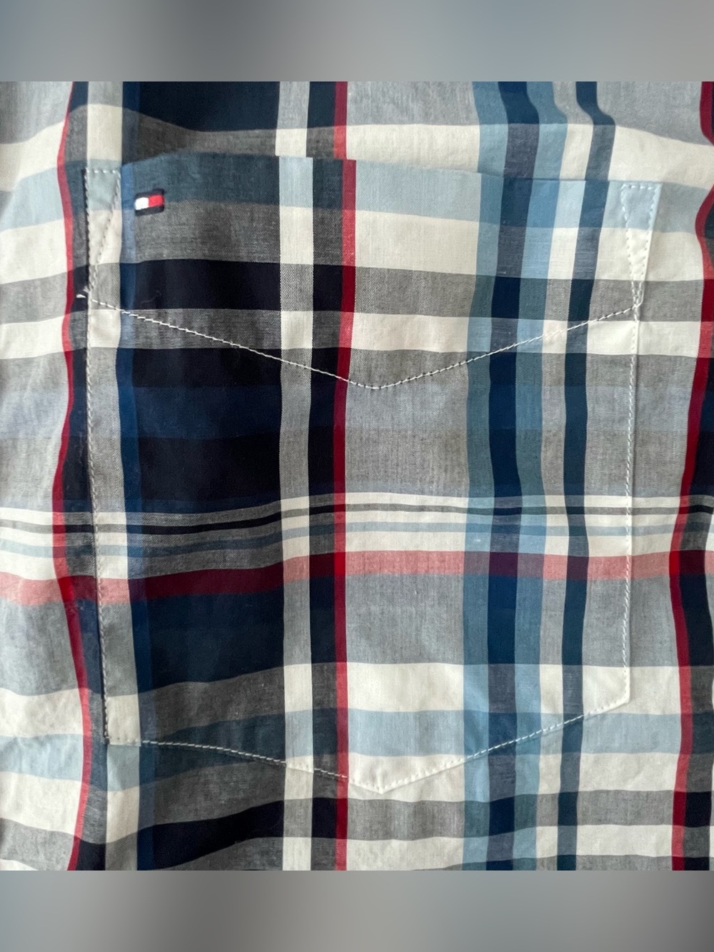 Tommy Hilfiger Navy & White Plaid Short-Sleeve Button-Down Shirt Men’s L NWOT - Picture 8 of 12